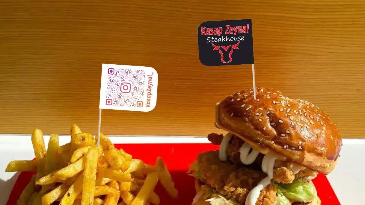 Logo ve QR kod baskılı hamburger sunum kürdanı